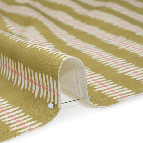 Cotton and Linen Canvas Print - Olive Dash and Dot Stripes - British Imported