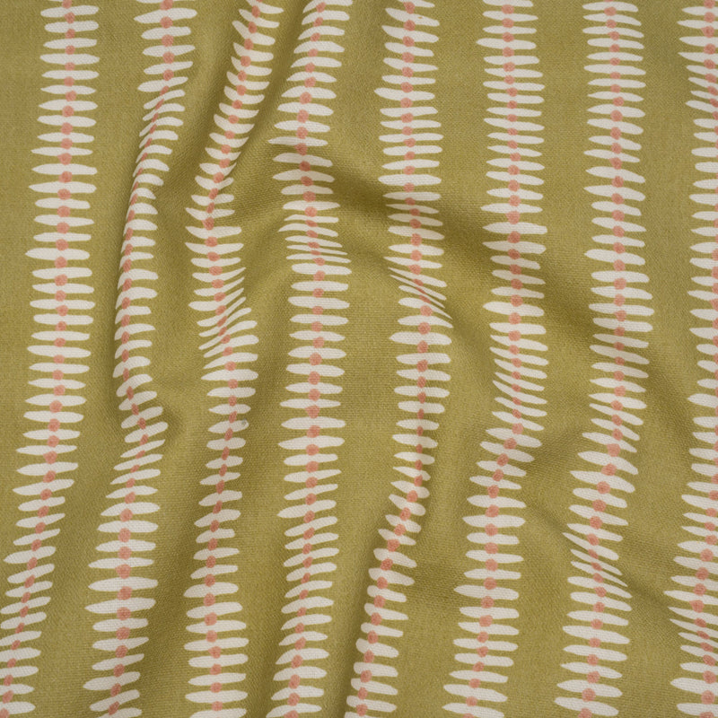 Cotton and Linen Canvas Print - Olive Dash and Dot Stripes - British Imported