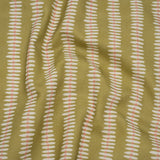 Cotton and Linen Canvas Print - Olive Dash and Dot Stripes - British Imported