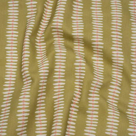 Cotton and Linen Canvas Print - Olive Dash and Dot Stripes - British Imported