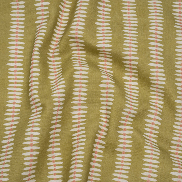 Cotton and Linen Canvas Print - Olive Dash and Dot Stripes - British Imported