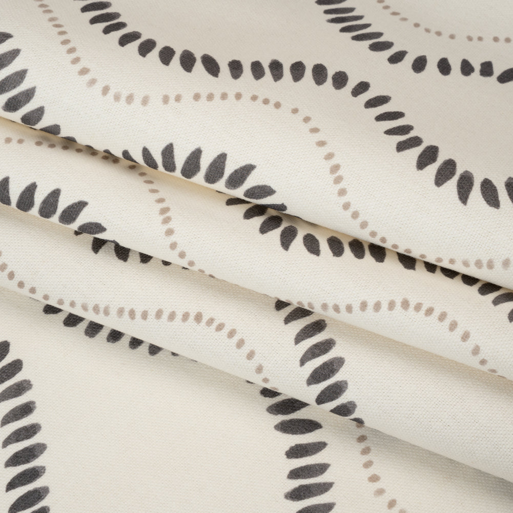 Cotton and Linen Canvas Print - Charcoal Waves of Petal and Dots - British Imported