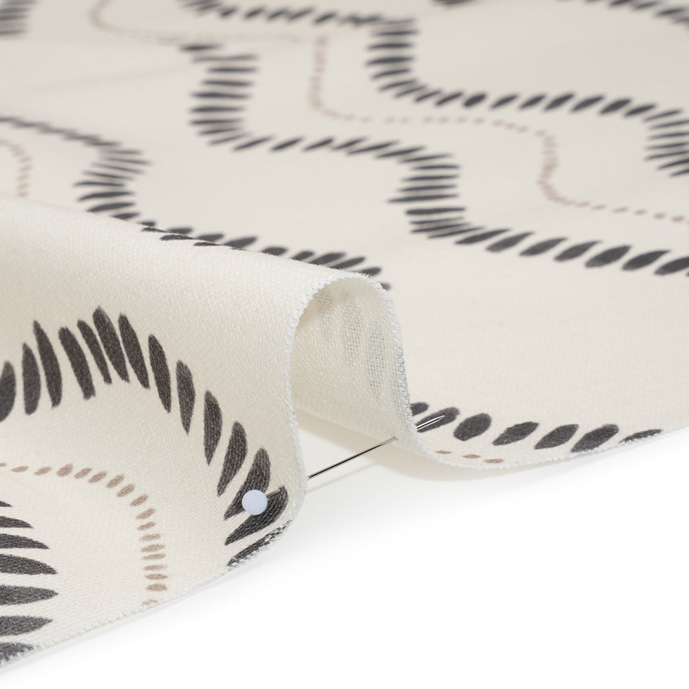Cotton and Linen Canvas Print - Charcoal Waves of Petal and Dots - British Imported