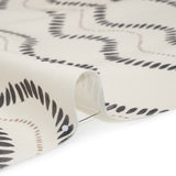 Cotton and Linen Canvas Print - Charcoal Waves of Petal and Dots - British Imported