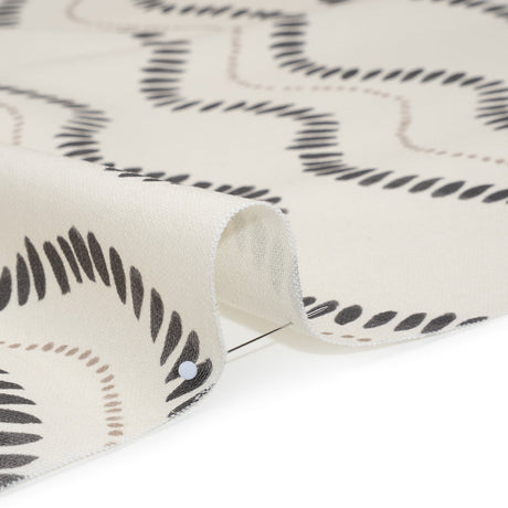 Cotton and Linen Canvas Print - Charcoal Waves of Petal and Dots - British Imported