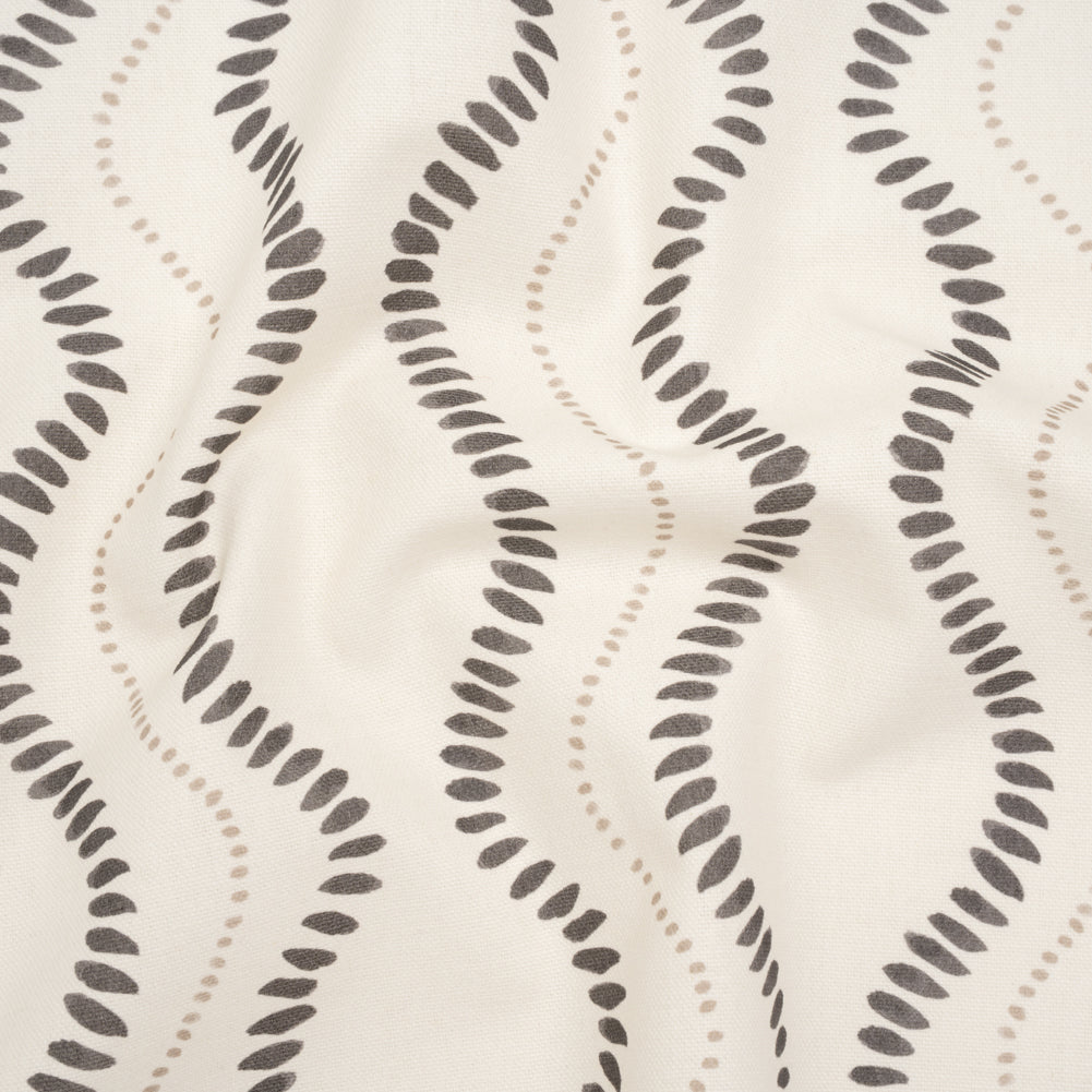 Cotton and Linen Canvas Print - Charcoal Waves of Petal and Dots - British Imported