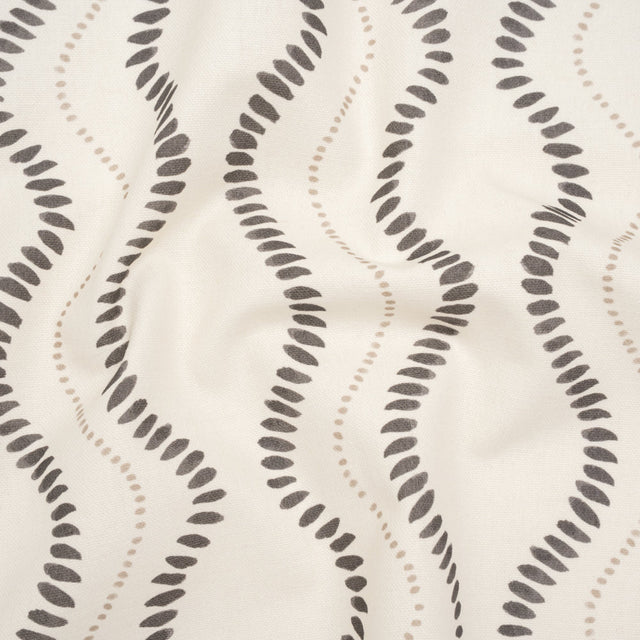 Cotton and Linen Canvas Print - Charcoal Waves of Petal and Dots - British Imported
