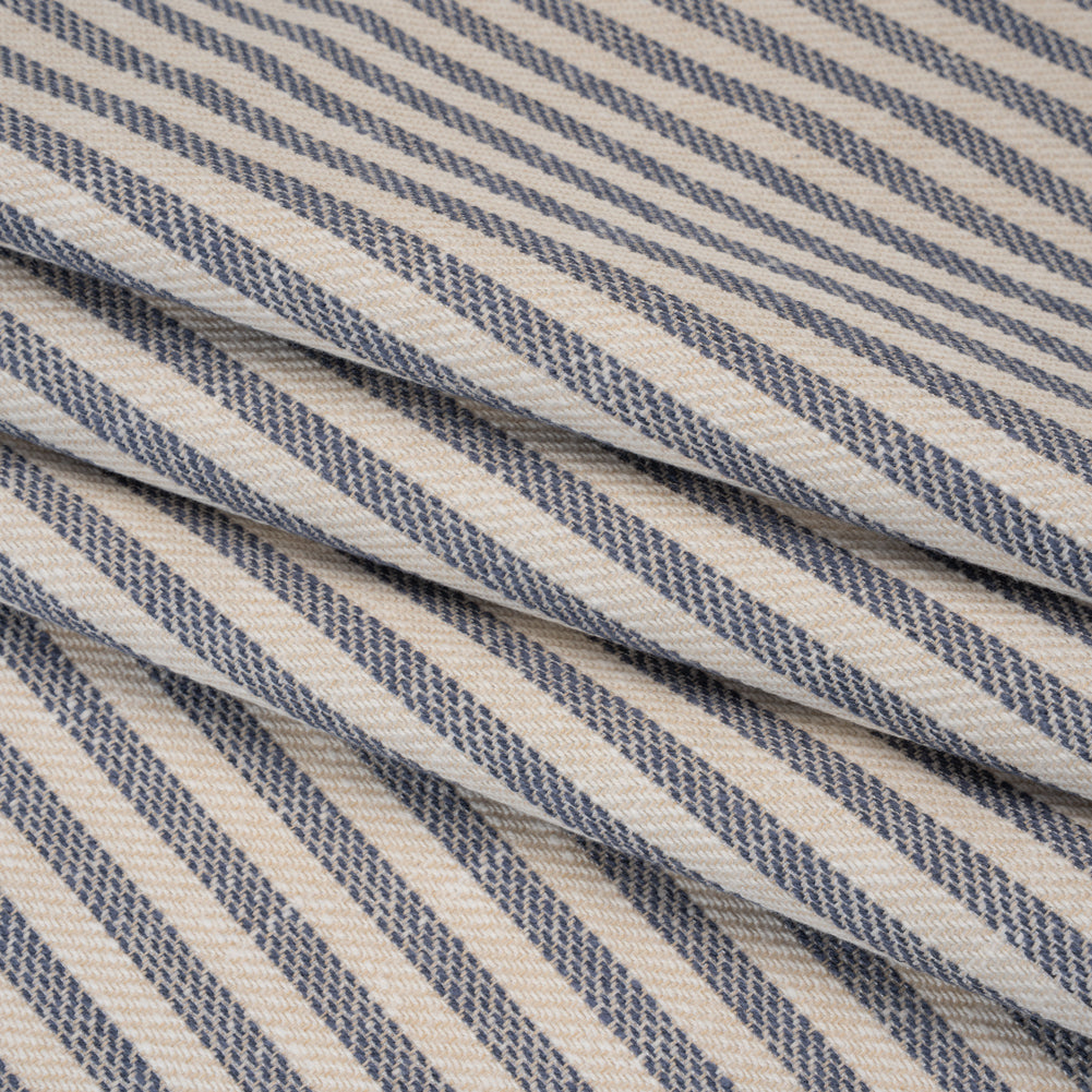 Polyester and Cotton Herringbone Twill - Indigo Stripes - British Imported