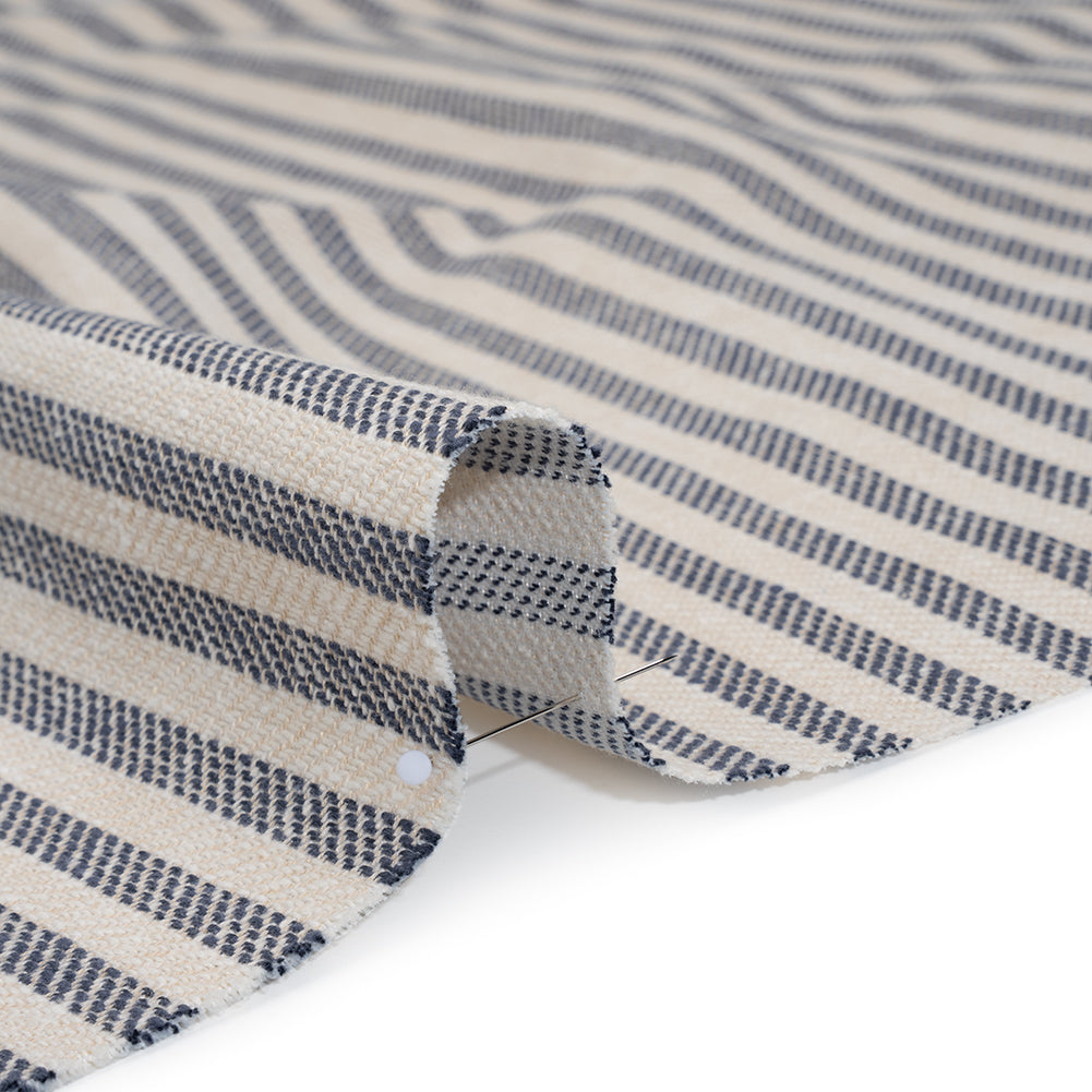 Polyester and Cotton Herringbone Twill - Indigo Stripes - British Imported