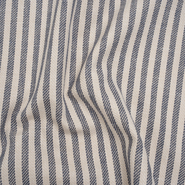 Polyester and Cotton Herringbone Twill - Indigo Stripes - British Imported