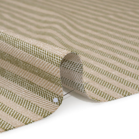 Polyester and Cotton Herringbone Twill - Olive Stripes - British Imported