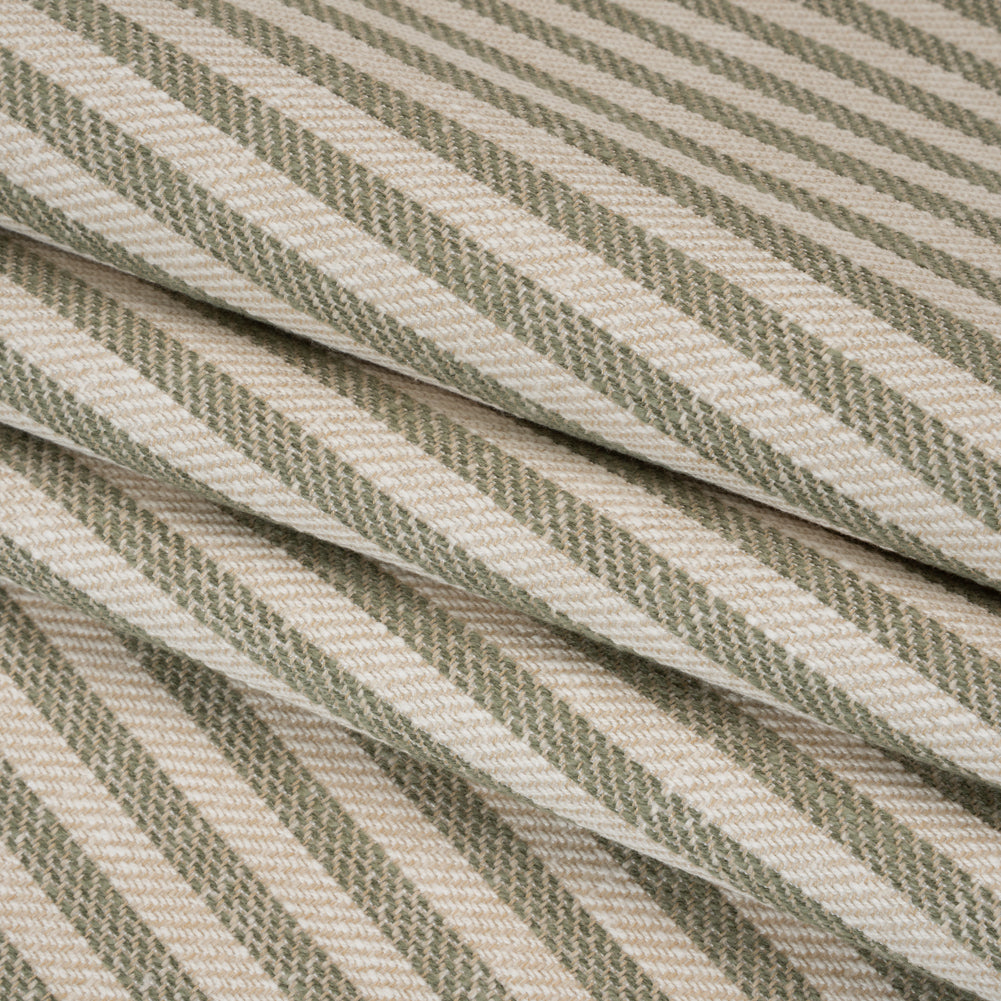 Polyester and Cotton Herringbone Twill - Sage Stripes - British Imported