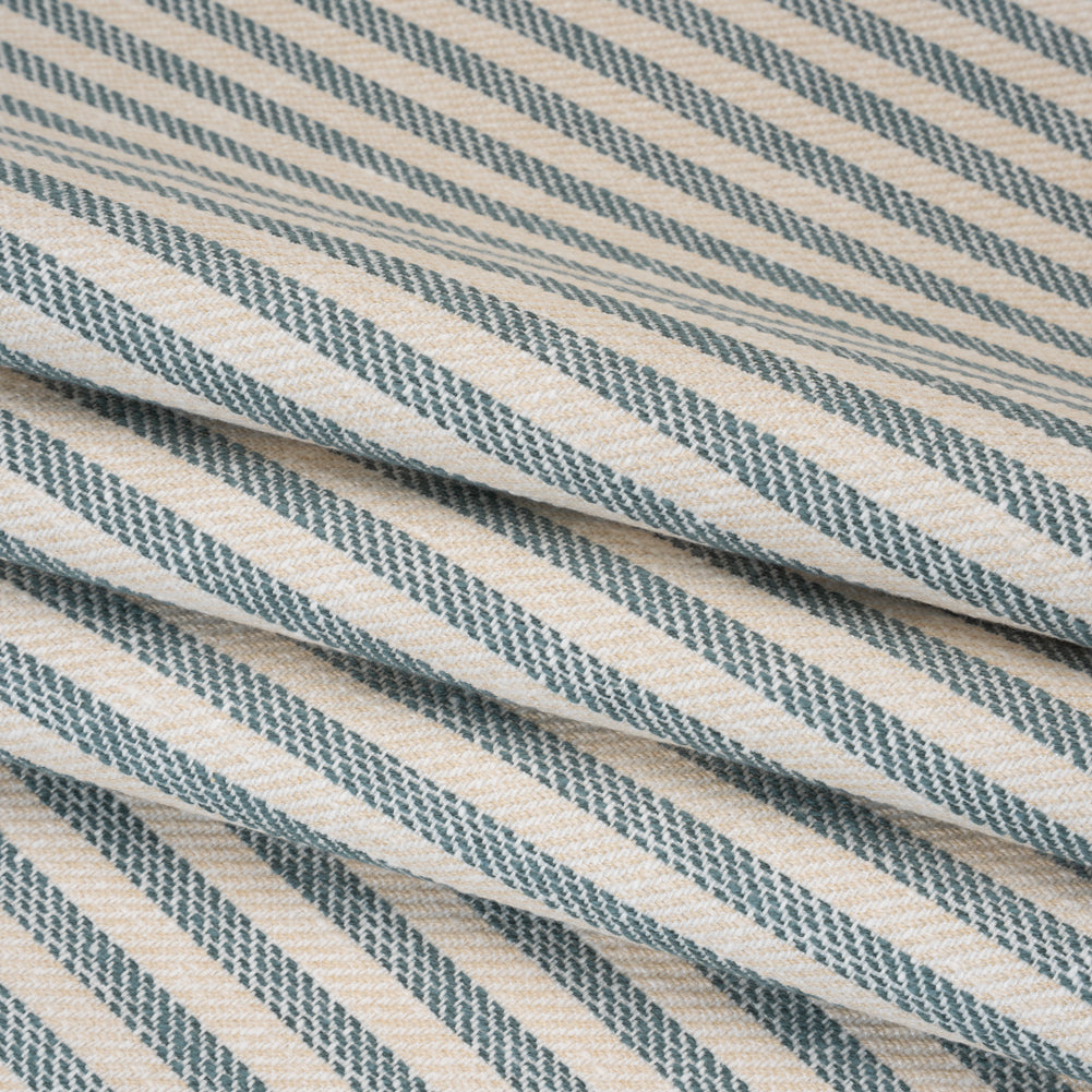 Polyester and Cotton Herringbone Twill - Teal Stripes - British Imported