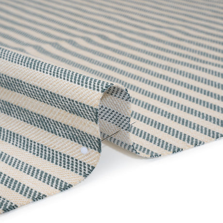 Polyester and Cotton Herringbone Twill - Teal Stripes - British Imported
