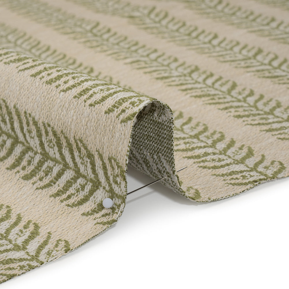 Polyester and Cotton Home Decor Jacquard - Olive Leafy Vine Stripes - British Imported