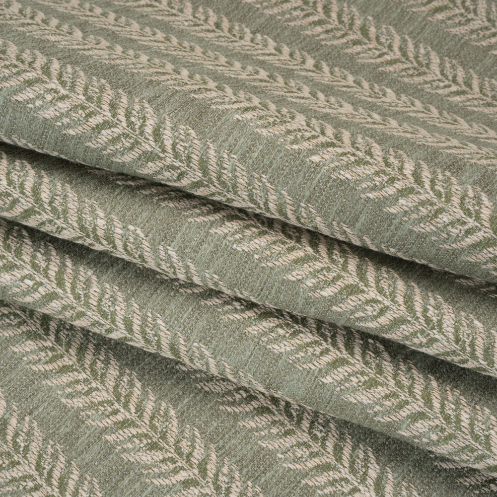 Polyester and Cotton Home Decor Jacquard - Sage Leafy Vine Stripes - British Imported