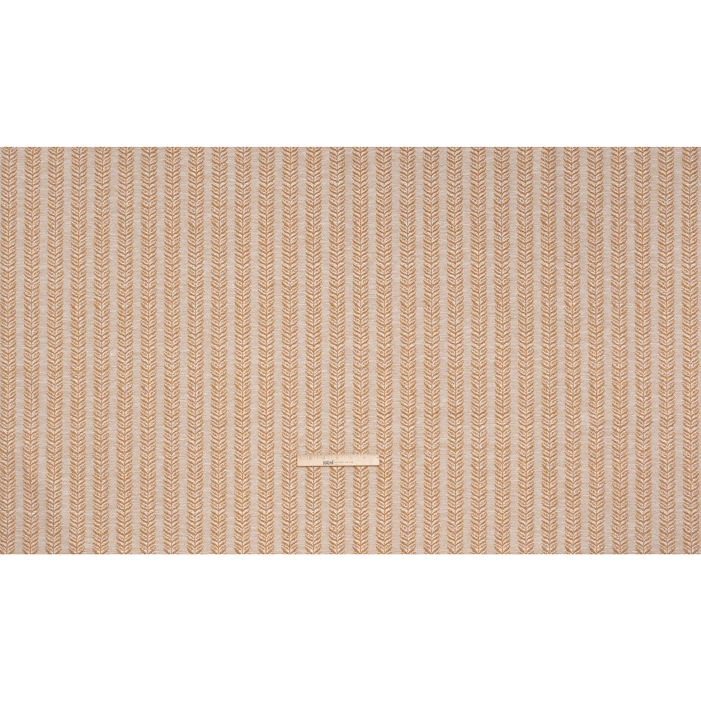 Polyester and Cotton Home Decor Jacquard - Tangerine Leafy Vine Stripes - British Imported