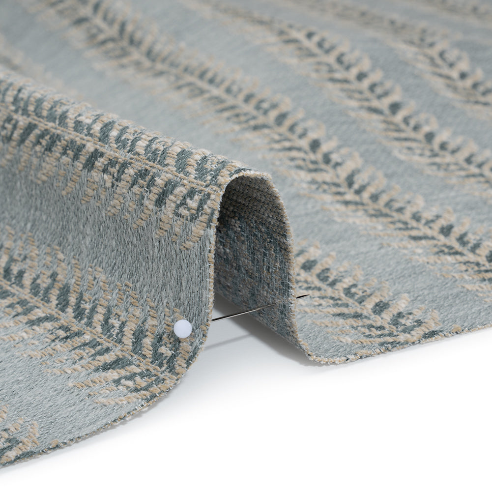 Polyester and Cotton Home Decor Jacquard - Teal Leafy Vine Stripes - British Imported