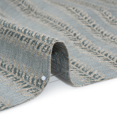 Polyester and Cotton Home Decor Jacquard - Teal Leafy Vine Stripes - British Imported
