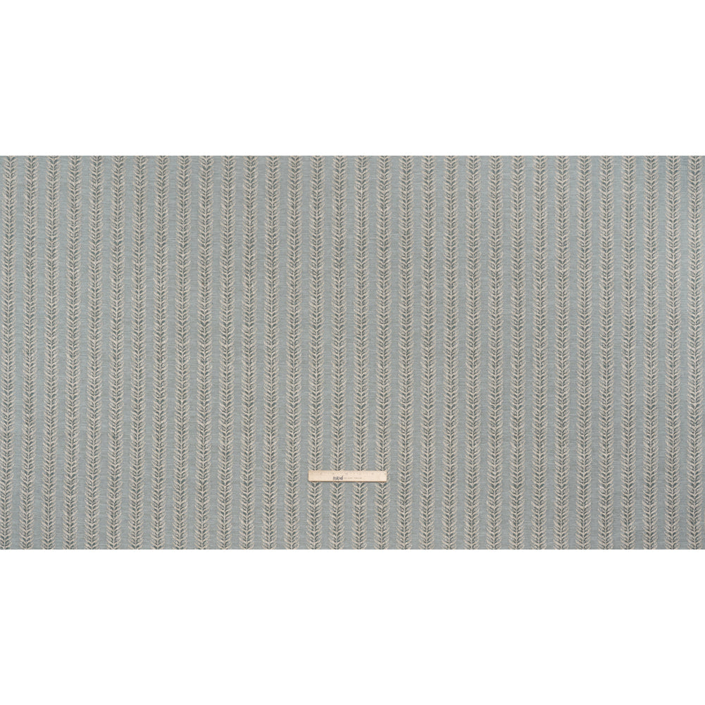 Polyester and Cotton Home Decor Jacquard - Teal Leafy Vine Stripes - British Imported
