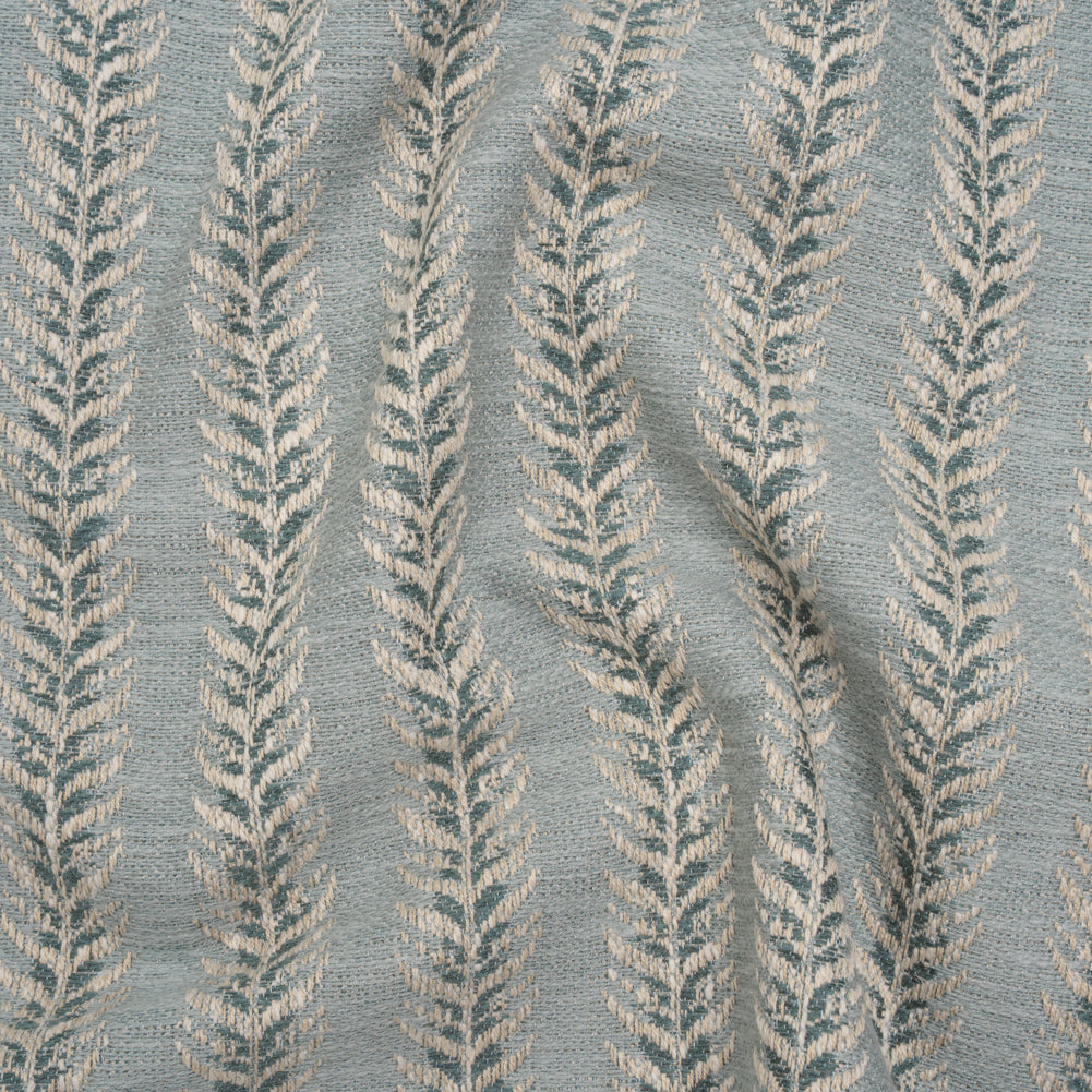 Polyester and Cotton Home Decor Jacquard - Teal Leafy Vine Stripes - British Imported