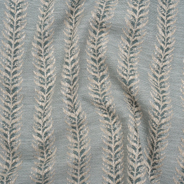 Polyester and Cotton Home Decor Jacquard - Teal Leafy Vine Stripes - British Imported