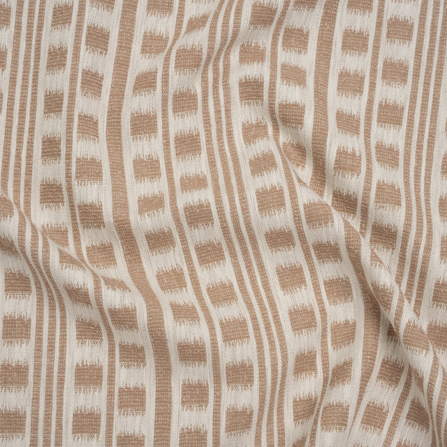 Polyester and Cotton Home Decor Jacquard - Dusky Pink Ikat Squares in Stripes - British Imported