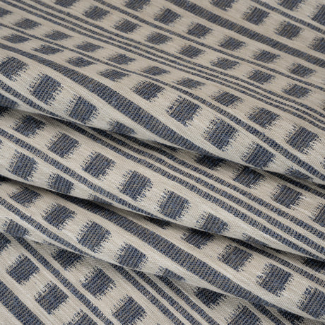 Polyester and Cotton Home Decor Jacquard - Indigo Ikat Squares in Stripes - British Imported