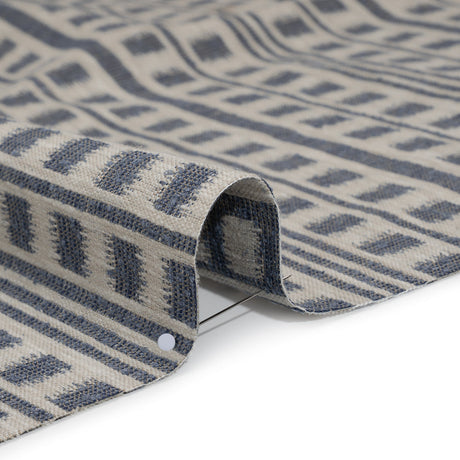 Polyester and Cotton Home Decor Jacquard - Indigo Ikat Squares in Stripes - British Imported