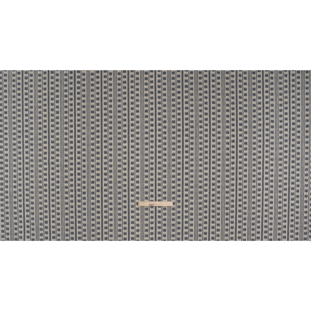 Polyester and Cotton Home Decor Jacquard - Indigo Ikat Squares in Stripes - British Imported