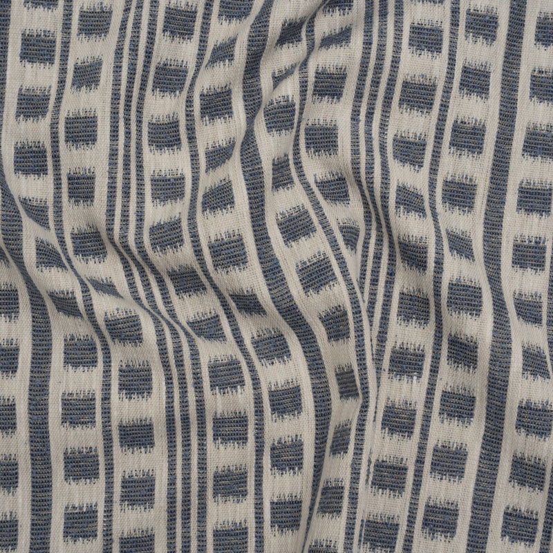 Polyester and Cotton Home Decor Jacquard - Indigo Ikat Squares in Stripes - British Imported