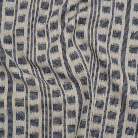 Polyester and Cotton Home Decor Jacquard - Indigo Ikat Squares in Stripes - British Imported