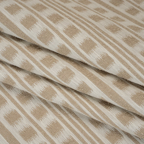 Polyester and Cotton Home Decor Jacquard - Natural Ikat Squares in Stripes - British Imported