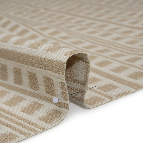 Polyester and Cotton Home Decor Jacquard - Natural Ikat Squares in Stripes - British Imported