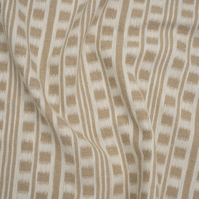 Polyester and Cotton Home Decor Jacquard - Natural Ikat Squares in Stripes - British Imported