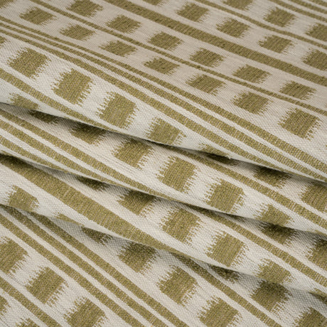 Polyester and Cotton Home Decor Jacquard - Olive Ikat Squares in Stripes - British Imported