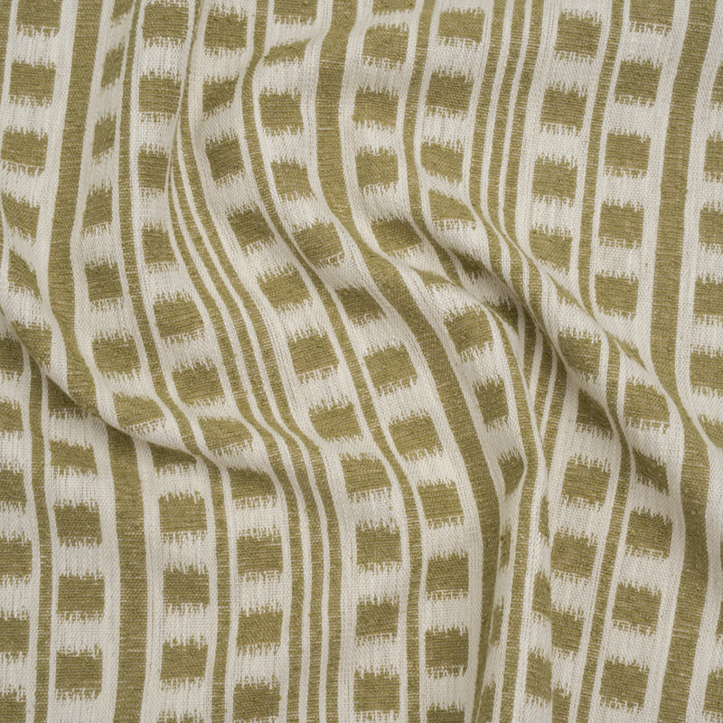 Polyester and Cotton Home Decor Jacquard - Olive Ikat Squares in Stripes - British Imported