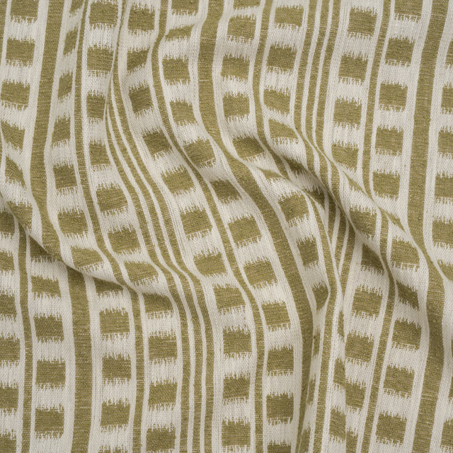 Polyester and Cotton Home Decor Jacquard - Olive Ikat Squares in Stripes - British Imported