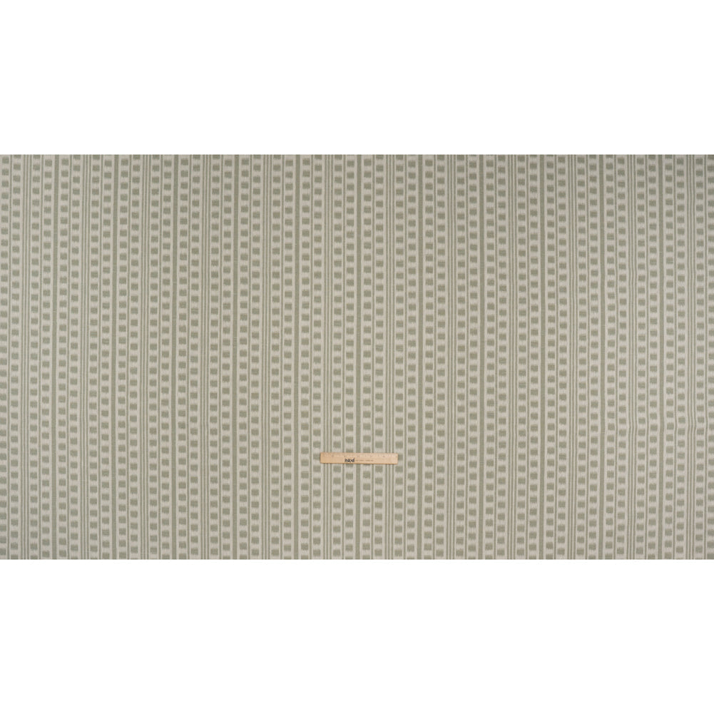 Polyester and Cotton Home Decor Jacquard - Sage Ikat Squares in Stripes - British Imported