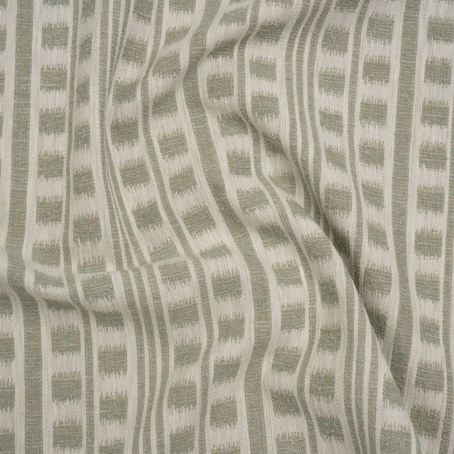 Polyester and Cotton Home Decor Jacquard - Sage Ikat Squares in Stripes - British Imported