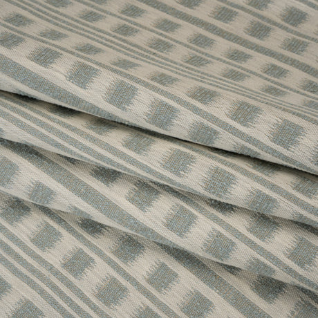 Polyester and Cotton Home Decor Jacquard - Seafoam Ikat Squares in Stripes - British Imported