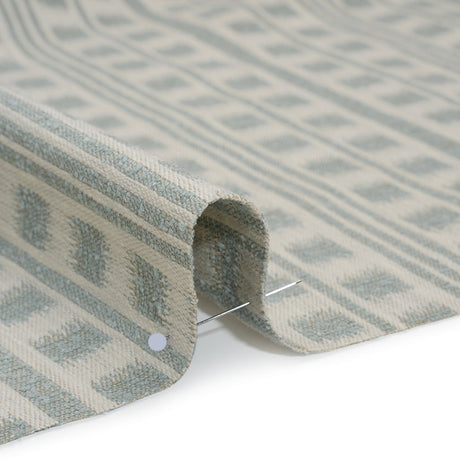 Polyester and Cotton Home Decor Jacquard - Seafoam Ikat Squares in Stripes - British Imported