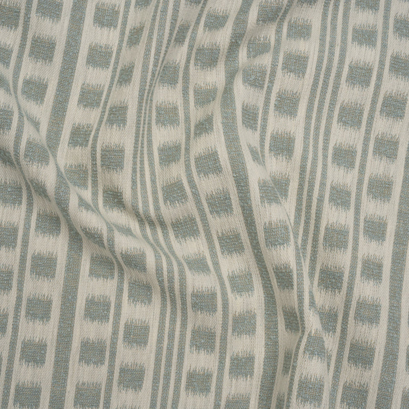 Polyester and Cotton Home Decor Jacquard - Seafoam Ikat Squares in Stripes - British Imported