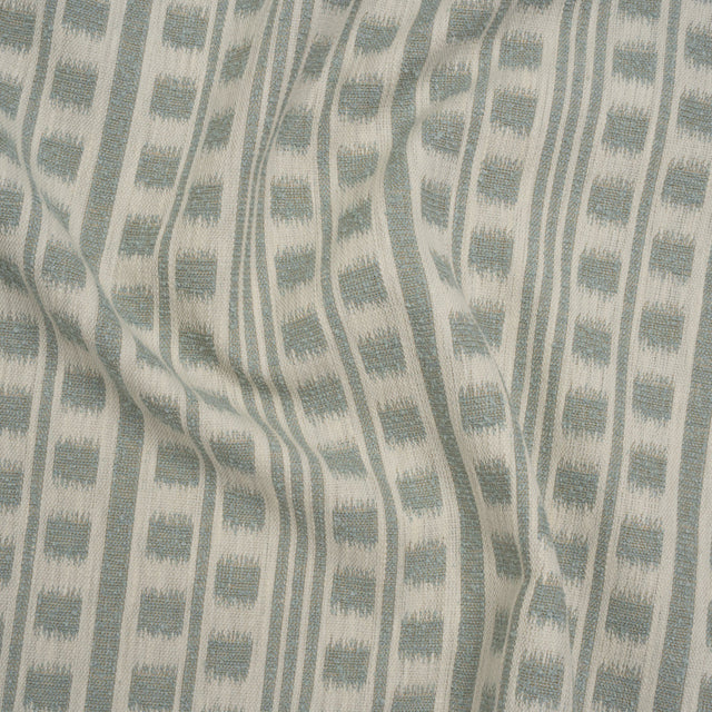 Polyester and Cotton Home Decor Jacquard - Seafoam Ikat Squares in Stripes - British Imported