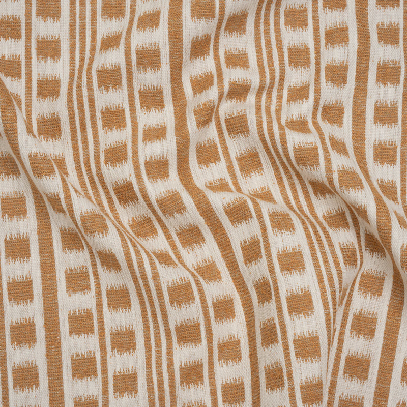 Polyester and Cotton Home Decor Jacquard - Tangerine Ikat Squares in Stripes - British Imported