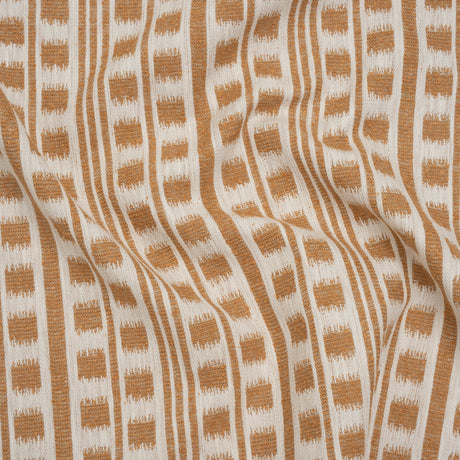 Polyester and Cotton Home Decor Jacquard - Tangerine Ikat Squares in Stripes - British Imported