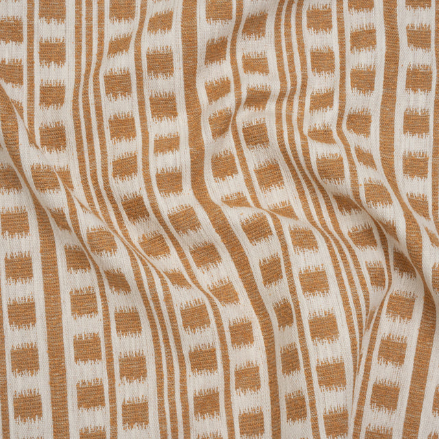 Polyester and Cotton Home Decor Jacquard - Tangerine Ikat Squares in Stripes - British Imported