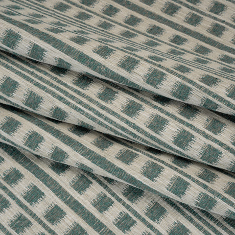 Polyester and Cotton Home Decor Jacquard - Teal Ikat Squares in Stripes - British Imported