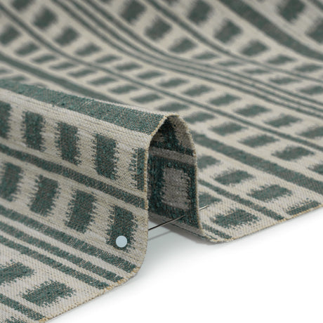 Polyester and Cotton Home Decor Jacquard - Teal Ikat Squares in Stripes - British Imported
