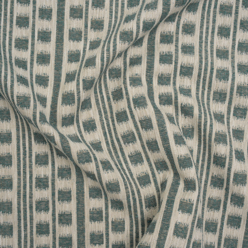Polyester and Cotton Home Decor Jacquard - Teal Ikat Squares in Stripes - British Imported